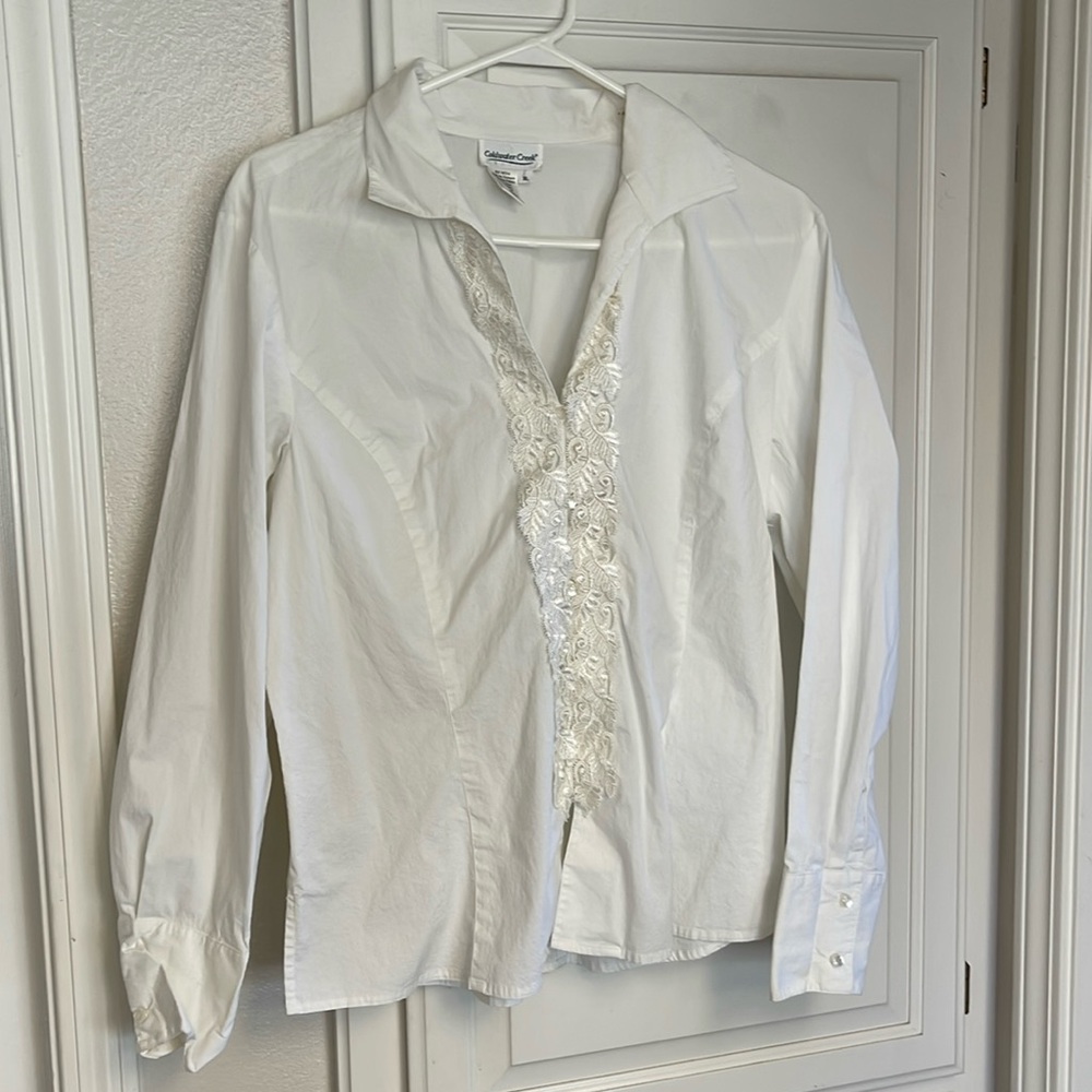 Button front lace blouse